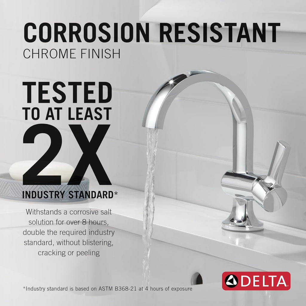 Delta Albion Chrome Bathroom Faucet 1 Hole, Single Hole Bathroom Sink Faucet for Vanity, Metal Push-Pop Drain Assembly, Chrome 15855LF