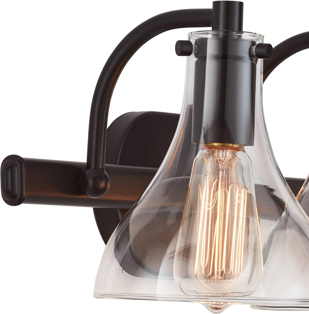 Possini Euro Design Sorren Industrial Modern Wall Light Black Metal Hardwired 20 1/2' 3-Light Fixture Curving Clear Glass Shade for Bedroom Bedside Bathroom Vanity Living Room Hallway Dining House
