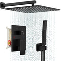 FPXRNG Shower Faucet Set Rainfall Shower System with Square Shower Head and Handle Set Rough-in Valve and Metal Trim Kit Included Matte Black 16 Inch Wall Mounted Shower Fixtures