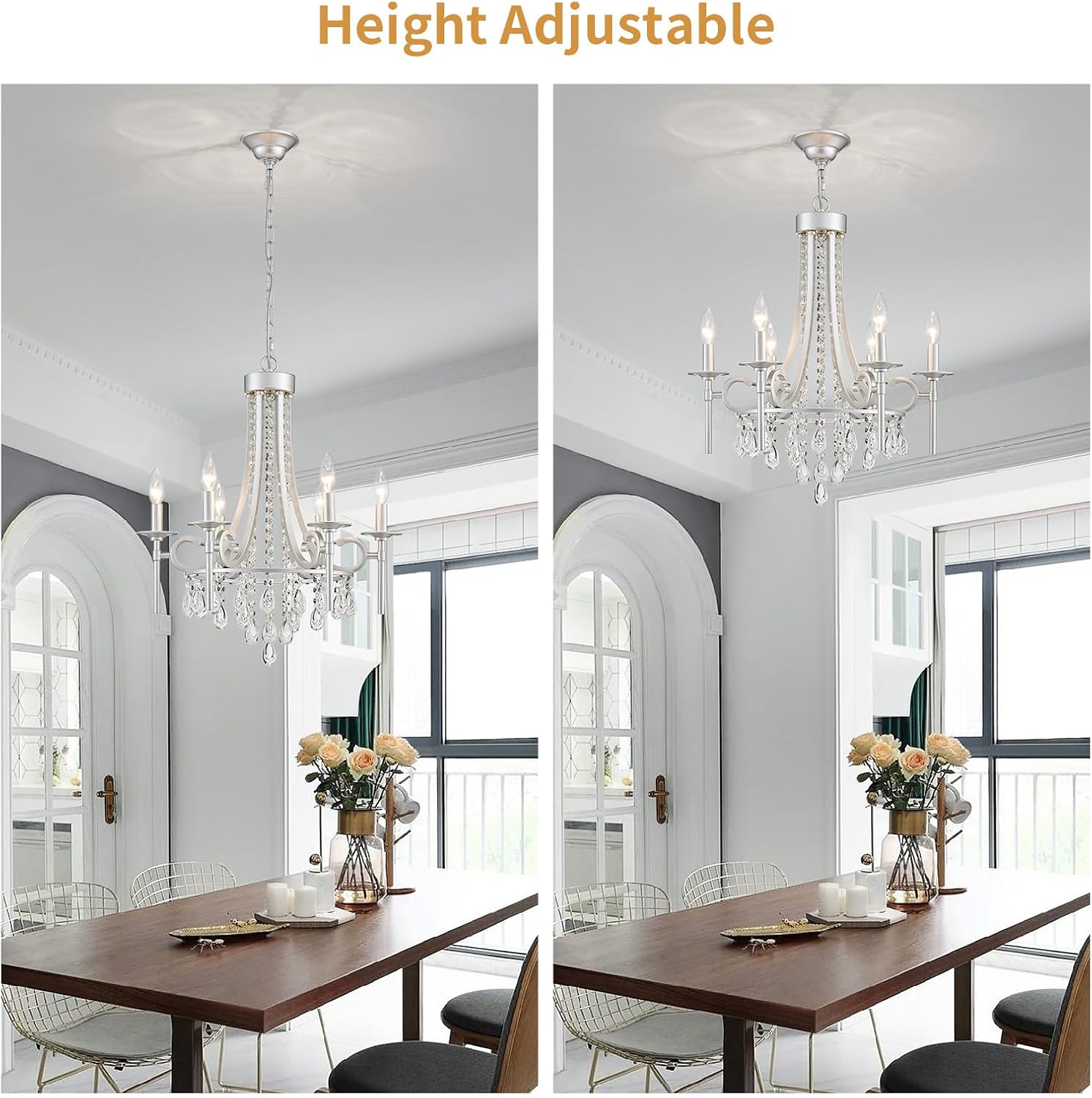 Modern Crystal Chandeliers for Dining Room, 6-Lights Chrome Round Chandelier for Entryway, Crystal Chandelier Pendant Ceiling Lighting Fixture for Living Room Bedroom Kitchen Island Foyer Staircase