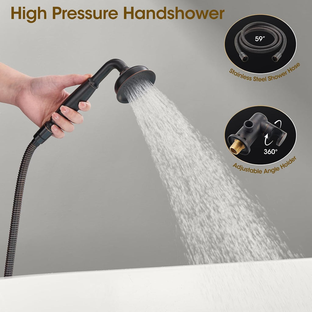 Rain Shower Head with Handheld Spray, Rainfall Shower System with Rough-in Valve, Shower Faucet Set, 9 Inch Luxury Shower Trim Kit Wall Mount, Oil Rubbed Bronze