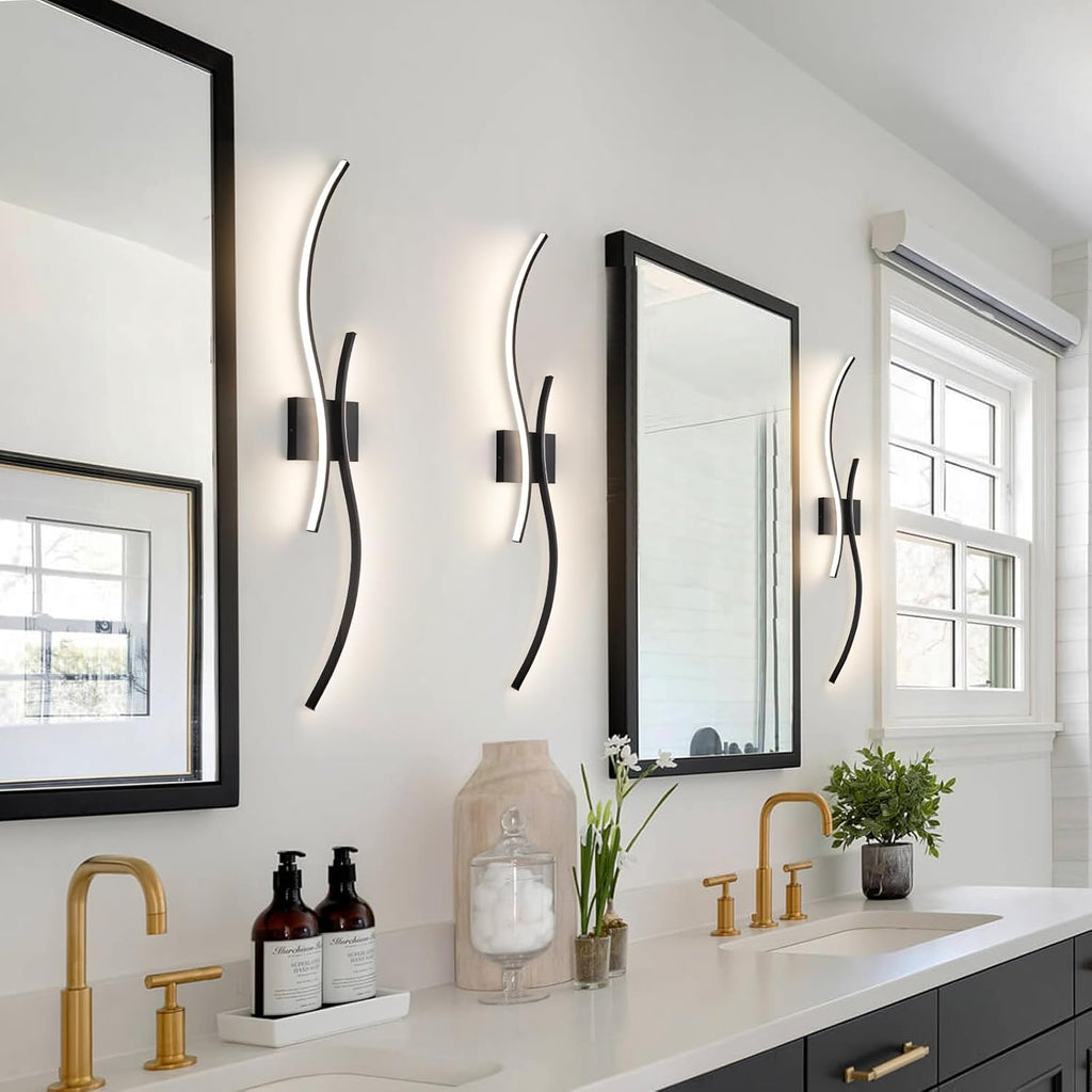 CANEOE Modern Wall Sconce Set of Two, 5CCT Dimmable Indoor Led Wall Sconce Lighting Set of 2, Hardwire Black Led Wall Lamps for Living Room Bedroom Bathroom Hallway, 31.5Inch (2 Packs)