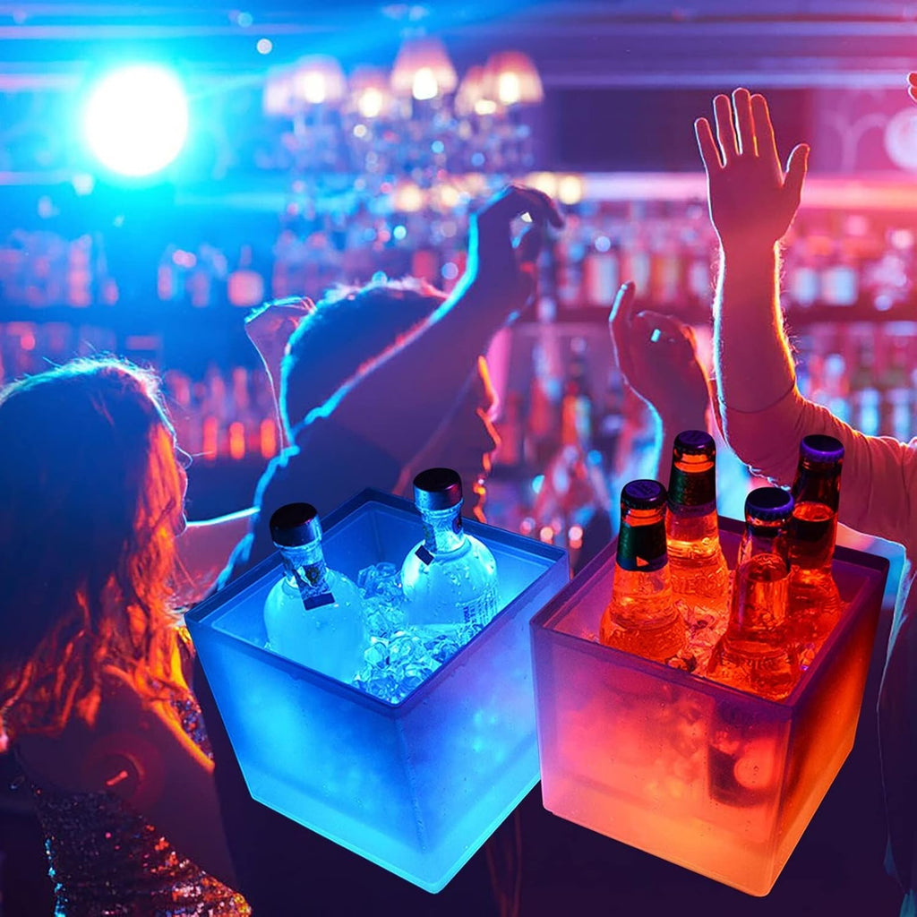 Ice Bucket Champagne Bucket Led Ice Bucket Bar Nightclub Light Up Square Champagne Whiskey Beer Bucket Bars Night Party Double Layer With Led Color Changing Ice Bucket Beverage Tub