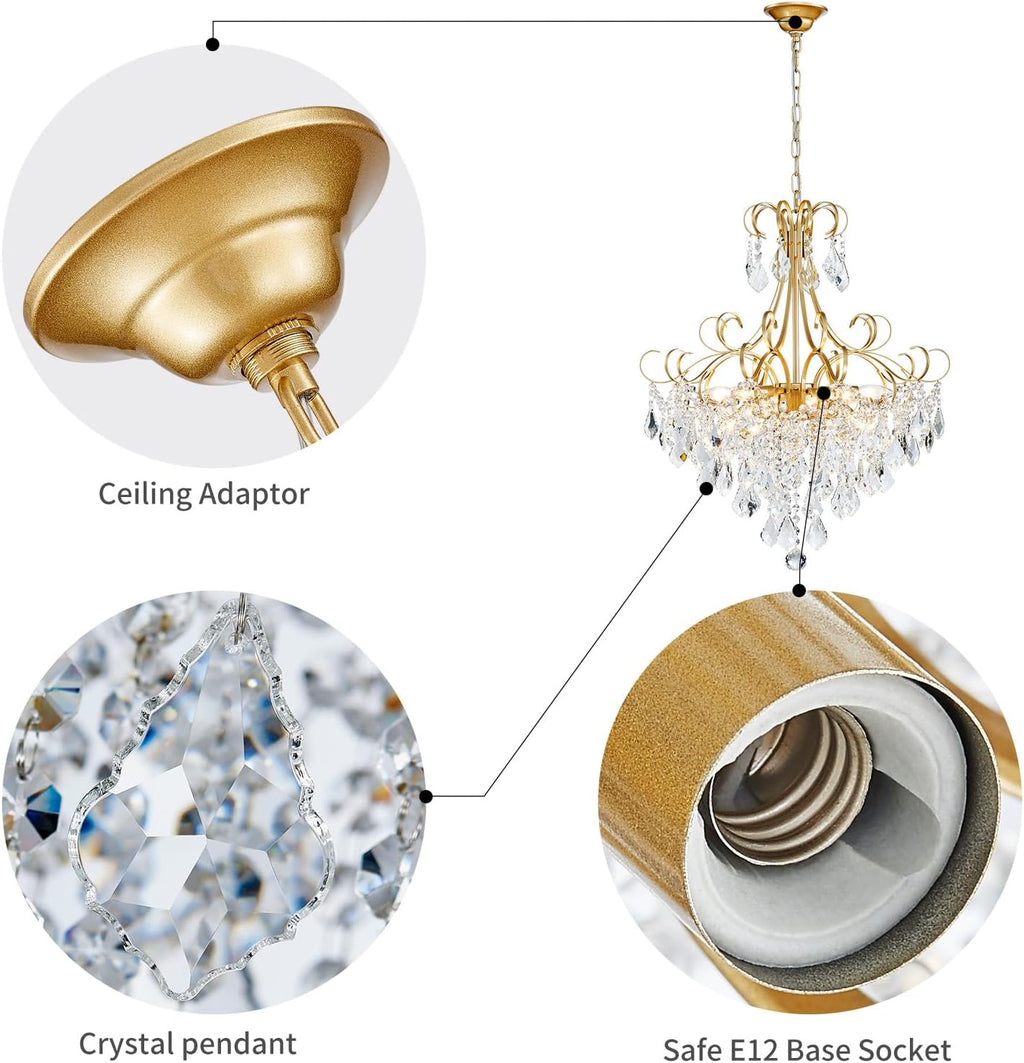 WUZUPS Crystal Chandelier 10-Light Pendant Ceiling Light Modern Lighting Fixture for Dining Room Hallway Bedroom Kitchen Bathroom, H 27.6' x W 22.8', E12 Base, Gold