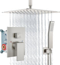 Aolemi Ceiling Mount Shower System Rain Shower Head with Handheld Spray High Pressure Shower Faucet Set Rough-in Valve Shower Trim Kit Included Bathroom Brushed Nickel 16 Inch Ceiling Shower Head
