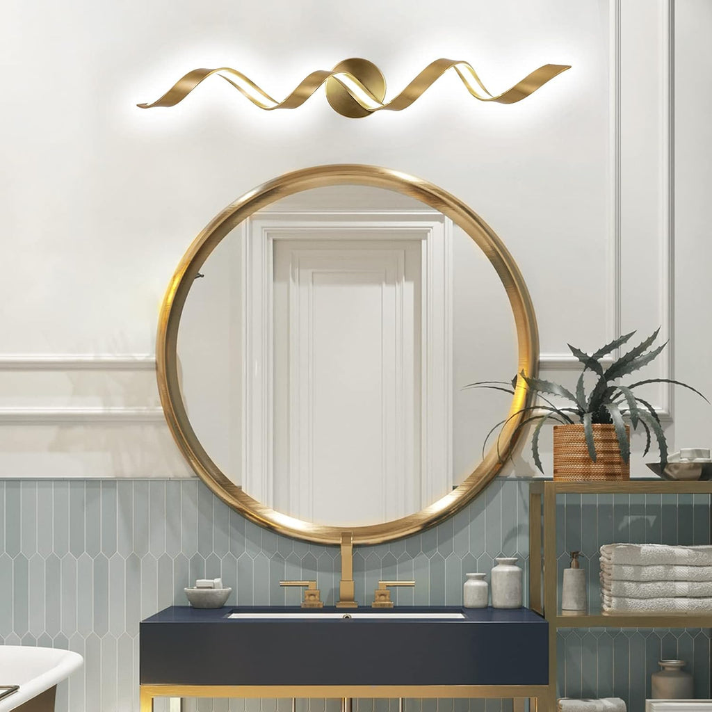 Dimmable Modern LED Bathroom Vanity Light 32 inch, 20W Spiral Design Gold Wall Light Fixtures for Bathroom, Living Room and Hallway, 6000K White Light