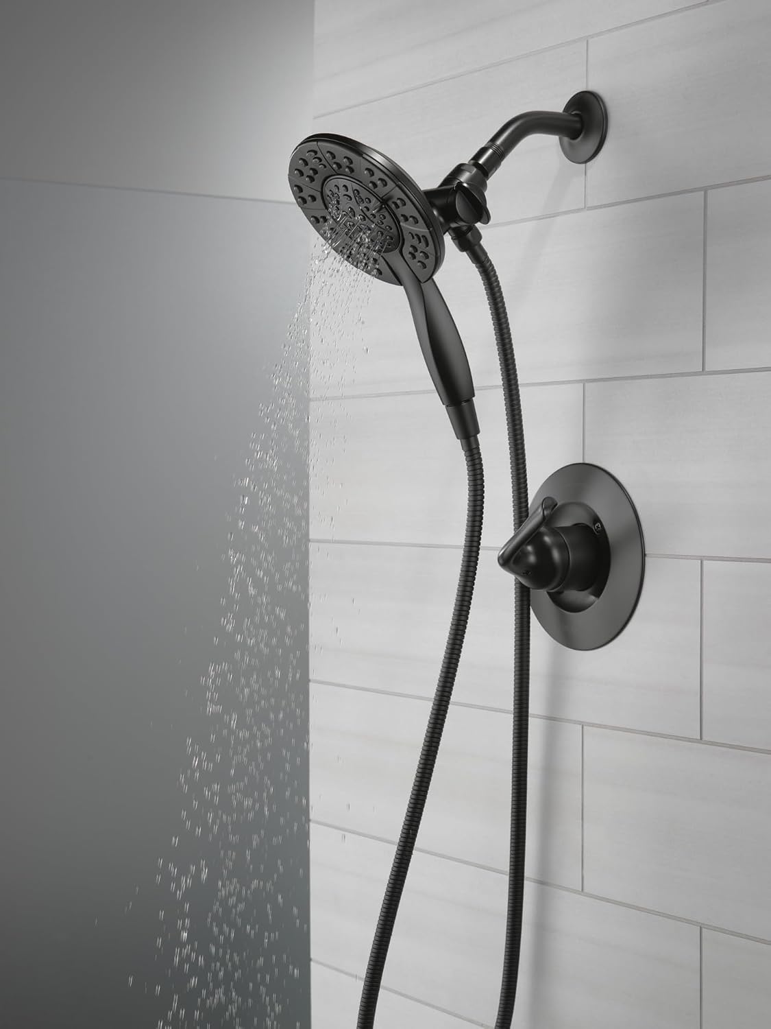 Delta Arvo 14 Series Matte Black Shower Faucet Set with In2ition 2-in-1 Dual Shower Head with HandHeld Spray Combo, Valve Trim Kit, Matte Black 142840-BL-I (Valve Included)