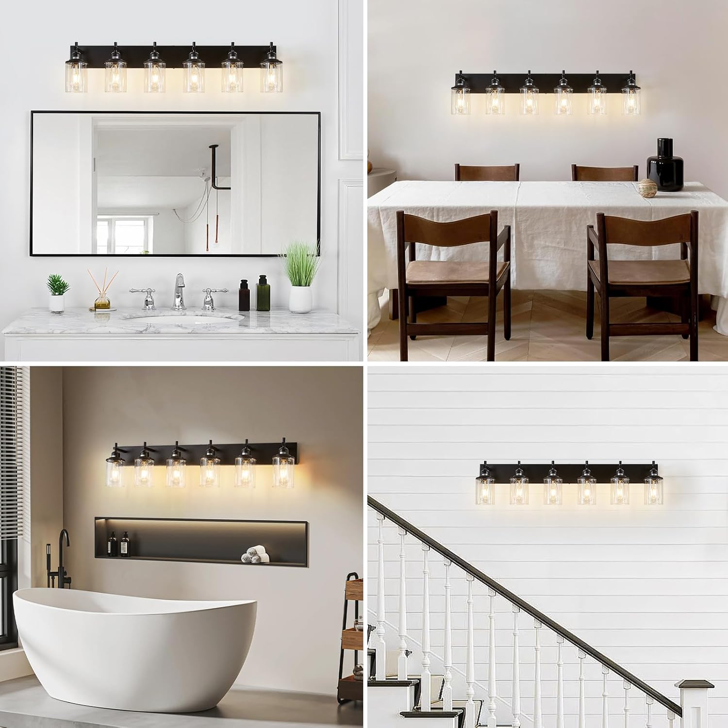 Lanhall 6-Light Black Bathroom Light Fixture Over Mirror Modern Farmhouse Bathroom Vanity Light Vintage Wall Lighting with Clear Glass Shade for Bathroom, Bedroom, Hallway, Cabinet