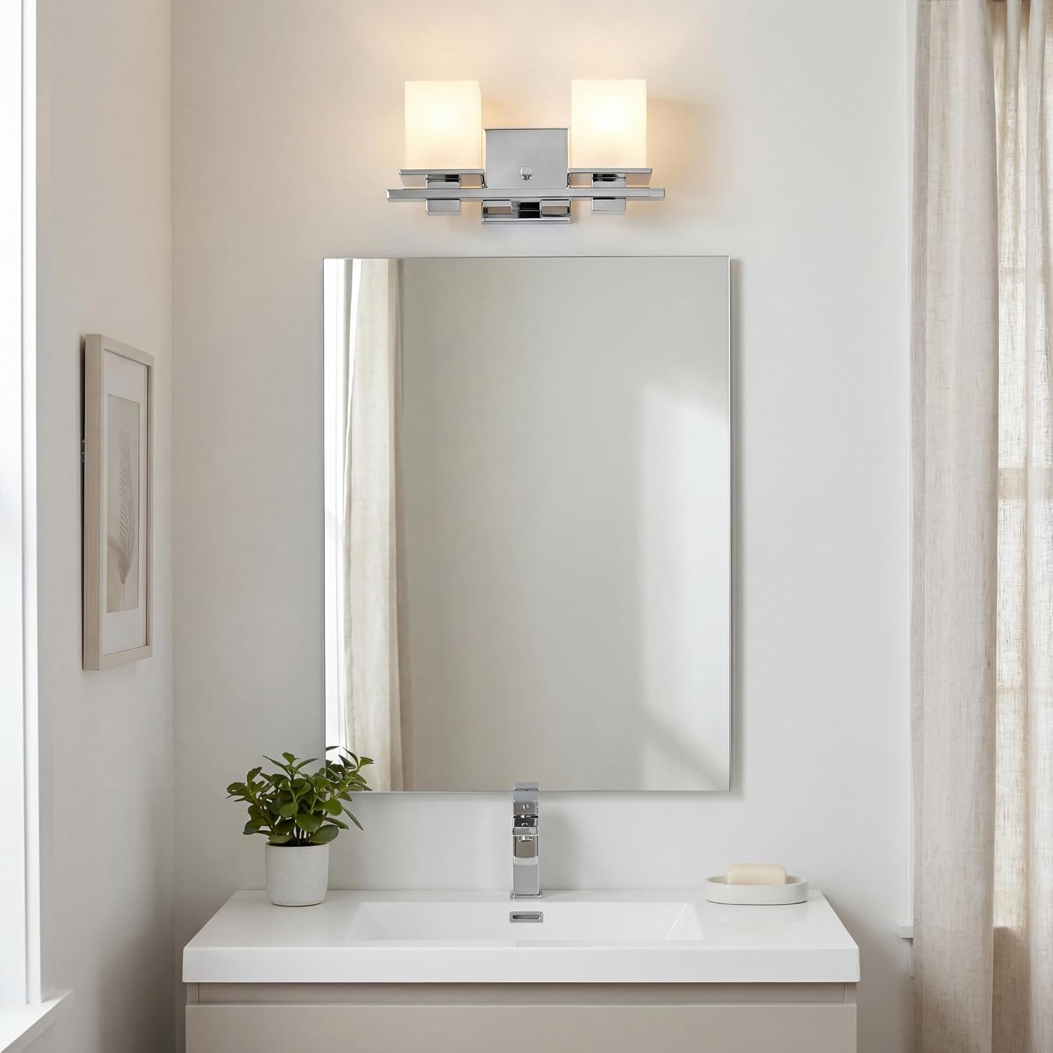 Kichler Tully 15' Vanity Light in Chrome, 2-Light Modern Bathroom Light with Satin Etched Cased Opal Glass, (15' W x 6.5' H), 45150CH