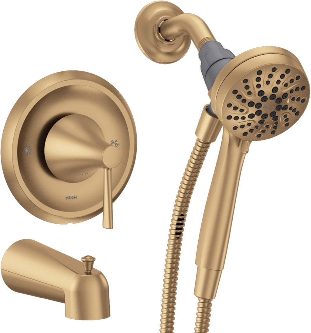 Moen Ronan Bronzed Gold Single-Handle Modern Tub and Shower Faucet with Handheld Rain Shower Spray Head, Shower Handle, Tub Spout, and Valve, 82021BZG