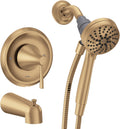 Moen Ronan Bronzed Gold Single-Handle Modern Tub and Shower Faucet with Handheld Rain Shower Spray Head, Shower Handle, Tub Spout, and Valve, 82021BZG