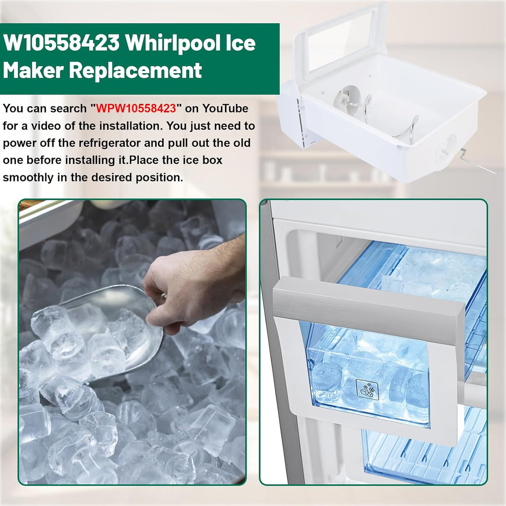 Upgraded WPW10558423 W10558423 Refrigerator Ice Bucket Replacement Compatible with Whirlpool Ice Maker Tray WRS315SDHZ, WRS325FDAM04, WRS325FDAM02, WRS315SDHM08 Parts for Whirlpool Fridge Ice Bin Tray