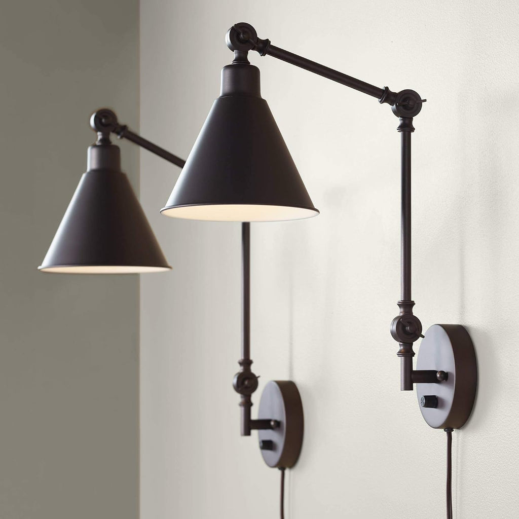 360 Lighting Wray Modern Industrial Vertical Adjustable Swing Arm Plug in Wall Lights Set of 2 Lamps Dark Bronze Light Fixture Up Down Sconce Bedroom Bedside House Reading Living Room Hallway