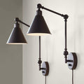 360 Lighting Wray Modern Industrial Vertical Adjustable Swing Arm Plug in Wall Lights Set of 2 Lamps Dark Bronze Light Fixture Up Down Sconce Bedroom Bedside House Reading Living Room Hallway