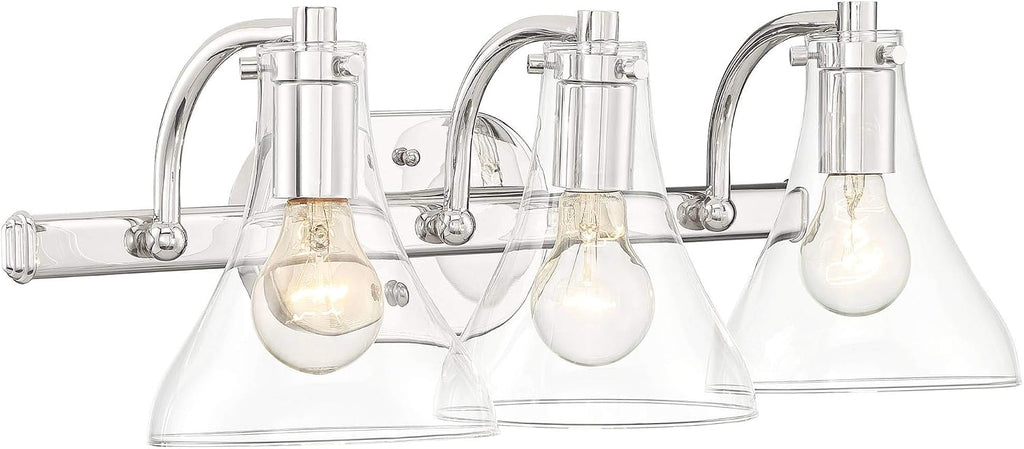 Possini Euro Design Sorren Industrial Modern Wall Light Polished Chrome Silver Hardwired 20 1/2' 3-Light Fixture Curving Clear Glass Shade for Bedroom Bedside Bathroom Vanity Living Room Hallway