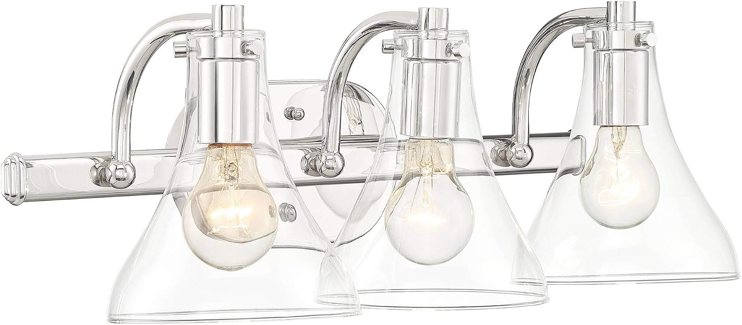 Possini Euro Design Sorren Industrial Modern Wall Light Polished Chrome Silver Hardwired 20 1/2' 3-Light Fixture Curving Clear Glass Shade for Bedroom Bedside Bathroom Vanity Living Room Hallway