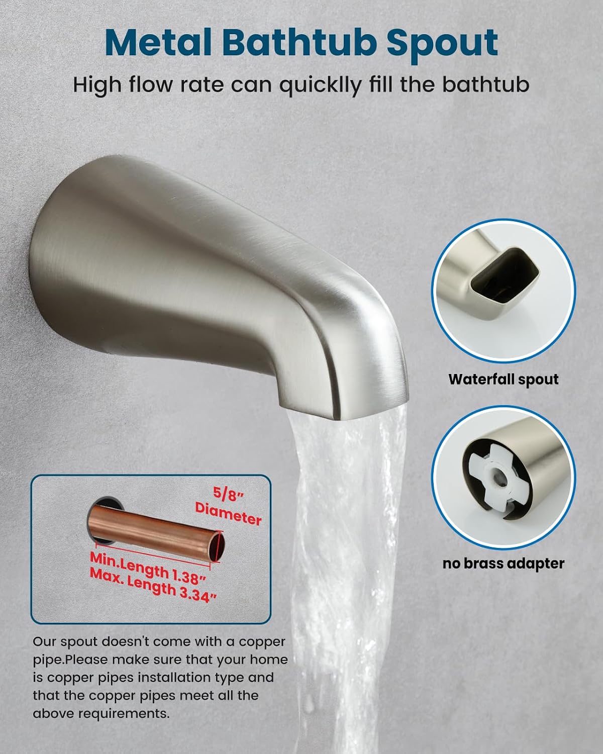 gotonovo 3 Handle Tub Shower Faucet Set,Shower System with Tub Spout,Shower Head and Handle Set with 6 Settings Handheld Spray Tub and Shower Faucet Combo Wall Mount Tub Shower Fixture Brushed Nickel