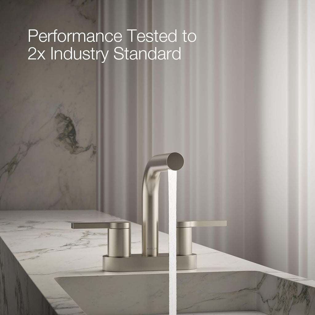 KOHLER K-33591-4K-BN Elate® Centerset Bathroom Sink Faucet, Contemporary Style, Water Efficient, Easy to Install, Bathroom Faucets, 1.0 GPM, Vibrant Brushed Nickel
