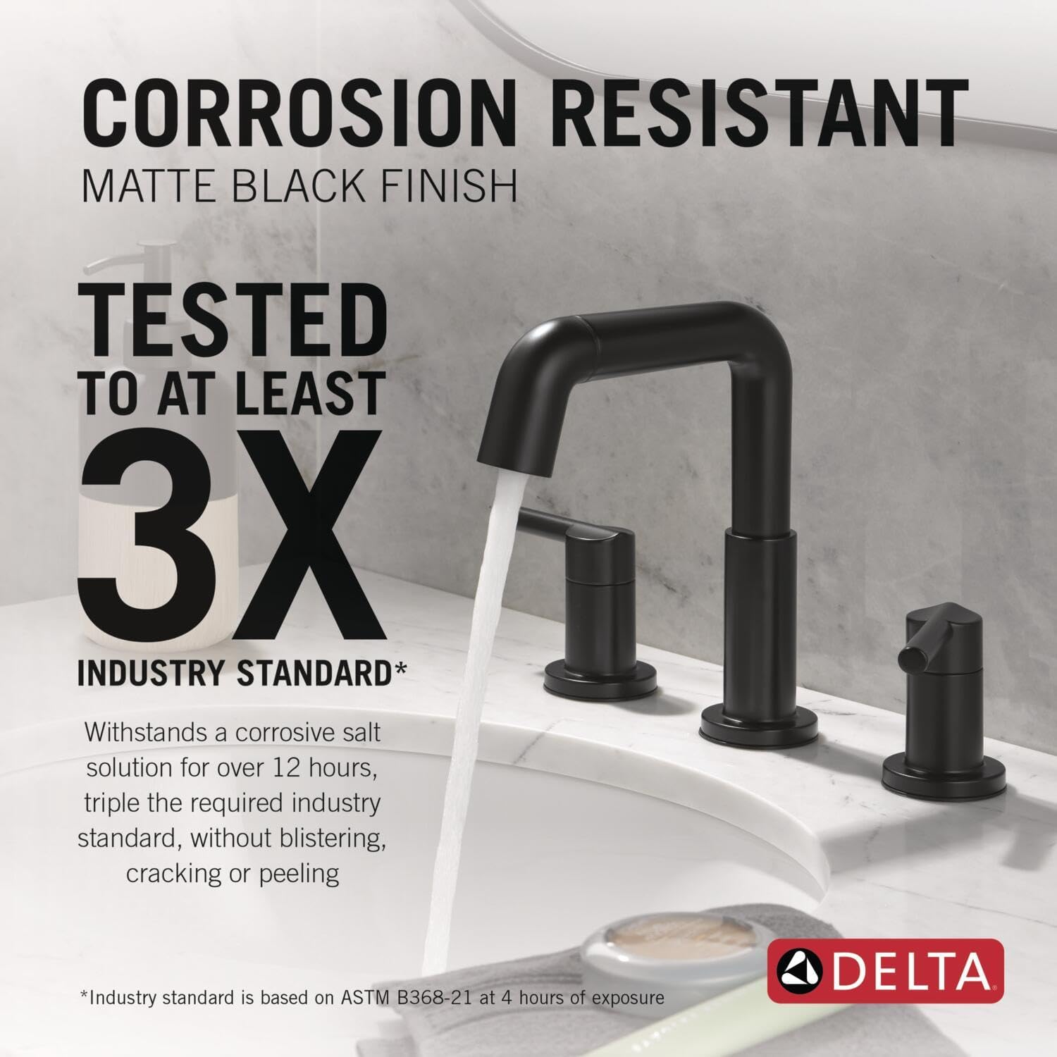 Delta Nicoli Matte Black Bathroom Faucet with Sprayer, 8 Inch 3 Hole Widespread Bathroom Sink Faucet with Pull Out Sprayer, Push-Pop Drain, Matte Black 35849LF-BLPD.