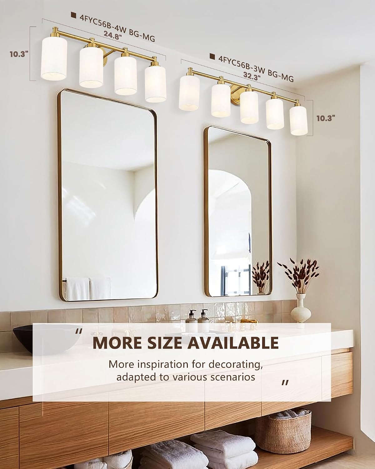 FEMILA 5 Light Bathroom Light Fixture Over Mirror, 32' Brushed Gold Vanity Light, Bathroom Vanity Light with Milk White Glass, 4FYC56B-5W BG-MG