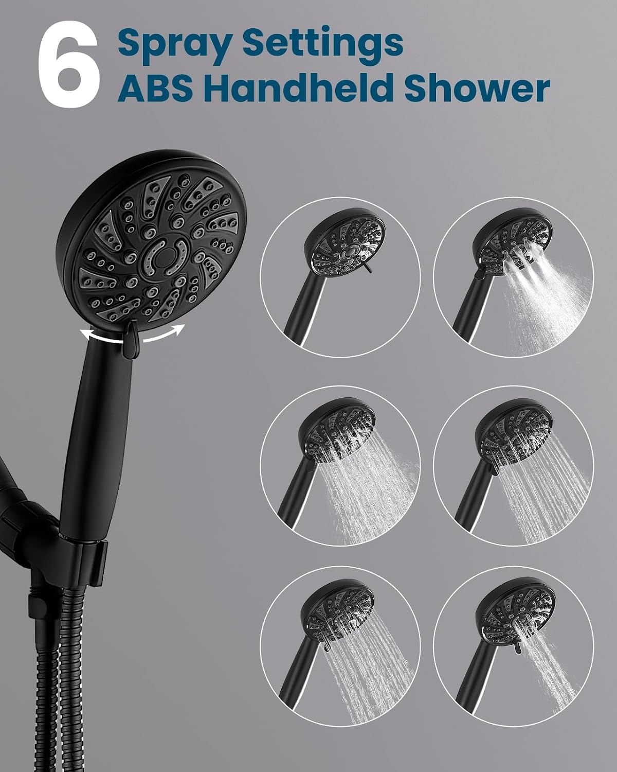 gotonovo 3 Handle Tub Shower Faucet Set,Shower System with Tub Spout,Shower Head and Handle Set with 6 Settings Handheld Spray Tub and Shower Faucet Combo Wall Mount Tub Shower Fixture Matte Black