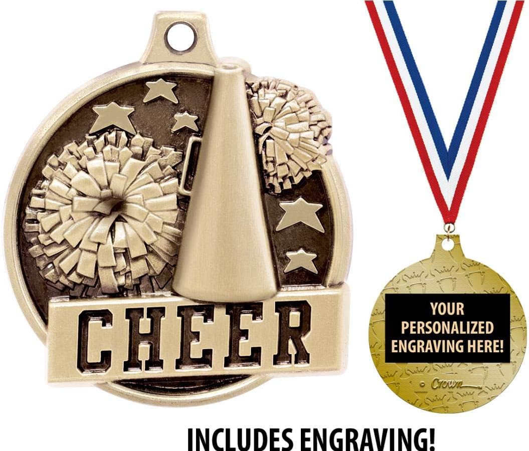 Cheerleading Medals - 1 1/2' Gold Cheer Medals, Great Kids Cheerleading Awards with Custom Engraving Prime