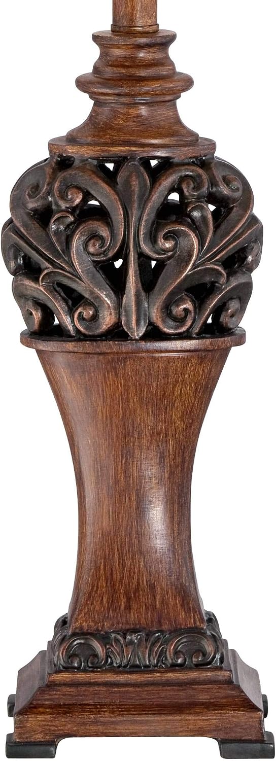 Regency Hill Exeter Traditional 3-Way Table Lamps 30' Tall Set of 2 with Table Top Dimmers Bronze Wood Carved Leaf Creme Rectangular Shade for Cottage Core Living Room Bedroom House Nightstand