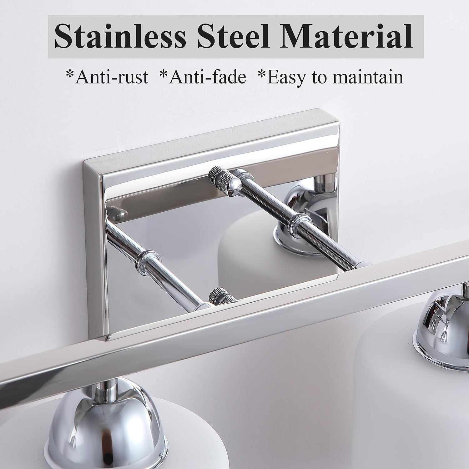 Mecgirn Stainless Steel Milk Glass Vanity Lights for Bathroom, 4 Light Chrome Bathroom Light Fixtures Over Mirror, Ceramic E26 Sockets Wall Mounted