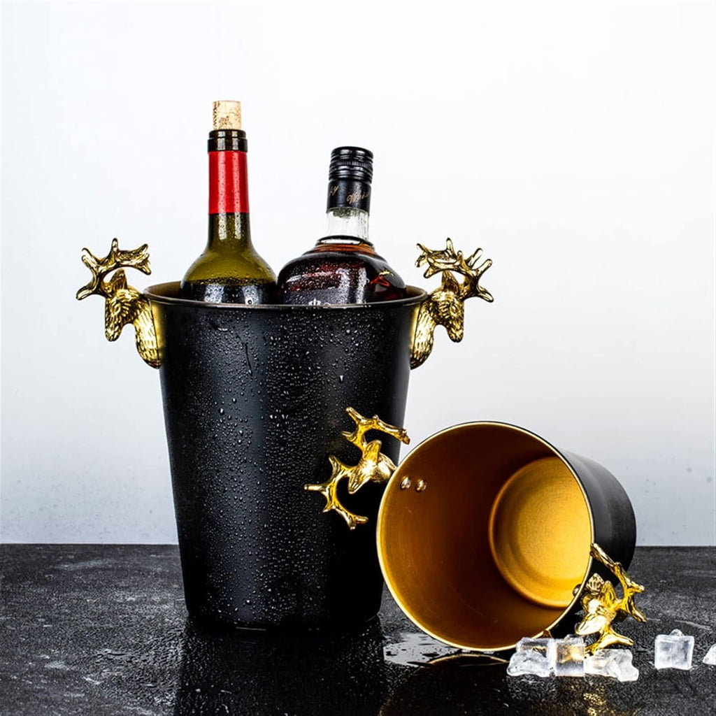 Ice Bucket Champagne Bucket Ice Buckets Gold Antler Handle Stainless Steel Champagne Bucket Household Red Wine Ice Wine Bucket Great for Bar Chilling Beer Ice Bucket Beverage Tub (Size : M)