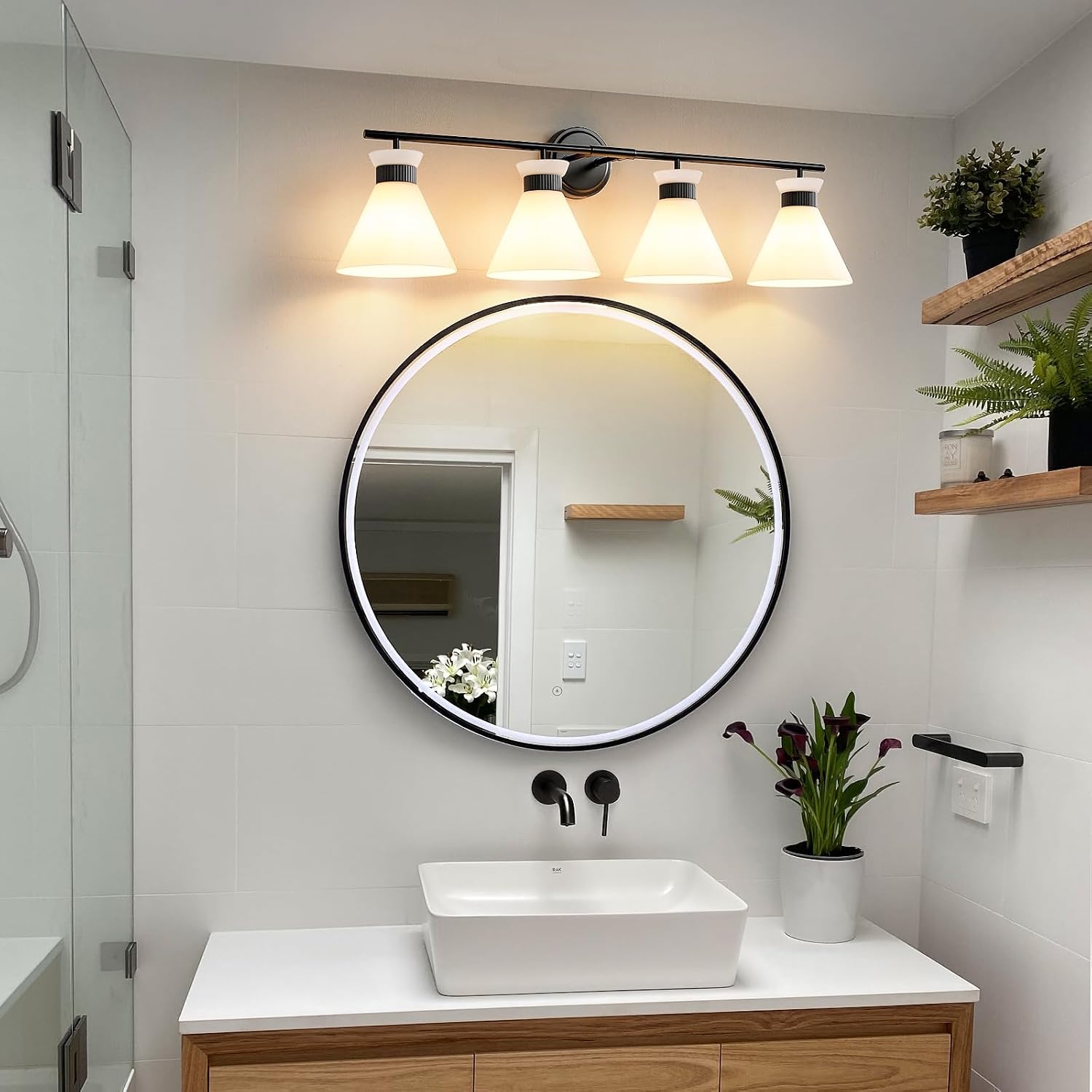 Black Bathroom Vanity Light Fixtures: Bathroom Lighting Fixtures over Mirror 36 inch with Milky White Frosted Glass, 4 Bulbs Farmhouse Vintage Vanity Lighting Bathroom Wall Light(Exclude Bulb)