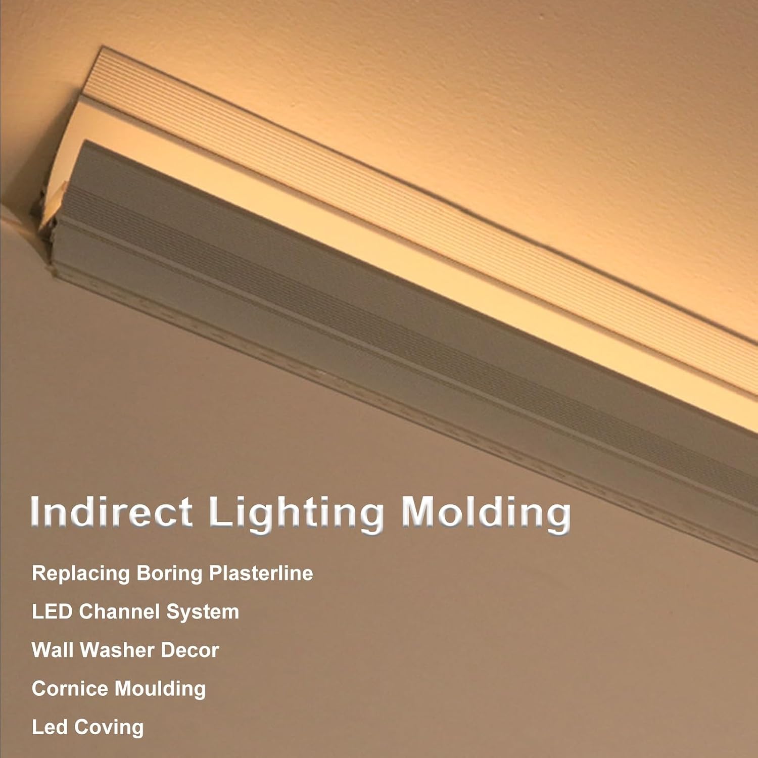 LED Indirect Lighting Crown Molding Ceiling Decor, Aluminum Linear LED Channel Putty-Ready Edge Design, White Cornice Moulding Coving Trim(14 m/45.9 ft)