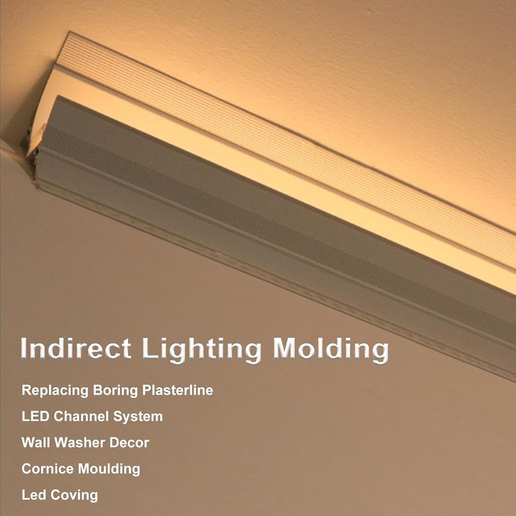 LED Indirect Lighting Crown Molding Ceiling Decor, Aluminum Linear LED Channel Putty-Ready Edge Design, White Cornice Moulding Coving Trim(2 m/6.5 ft)