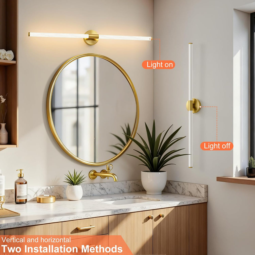 Glod Wall Sconces Set of 2 Hardwired, Dimmable 5CCT LED Bathroom Light Fixtures Over Mirror, 360° Full Lighting 39' Long Vanity Light Bar Modern Wall Sconce for Bathroom Bedroom Living Room