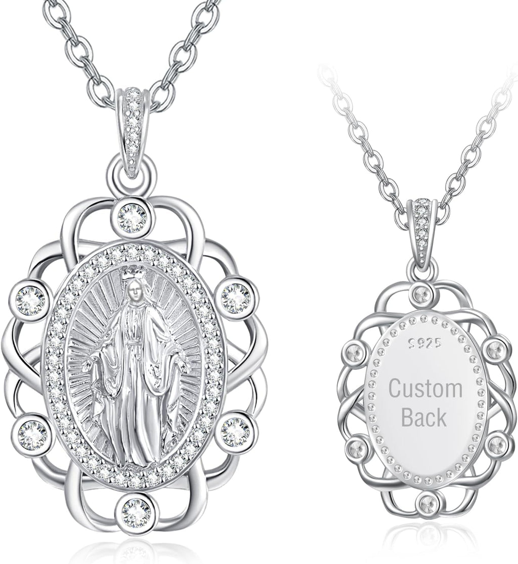AENEAS 925 Sterling Silver Virgin Mary Necklace for Women, Lady of Guadalupe Virgin Mary Pendant Necklace, Miraculous Medal Religious Christian Jewelry Gift for Mom Wife Her Birthday Anniversary Special Occasions
