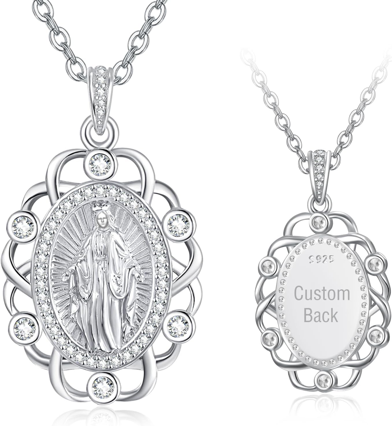 AENEAS 925 Sterling Silver Virgin Mary Necklace for Women, Lady of Guadalupe Virgin Mary Pendant Necklace, Miraculous Medal Religious Christian Jewelry Gift for Mom Wife Her Birthday Anniversary Special Occasions
