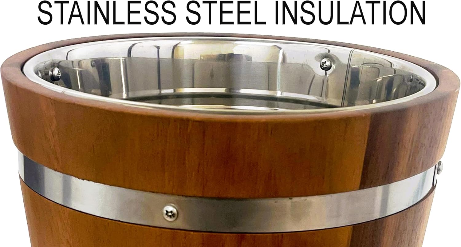Woodard & Charles Acacia Wood Champagne Ice Bucket/Wine Chiller with Stainless Steel Liner, Great for Cocktail Bars or Parties, Barbecues, Indooor/Outdoor Use and More, 8.75' L x 9' H ★★Pack of 6★★