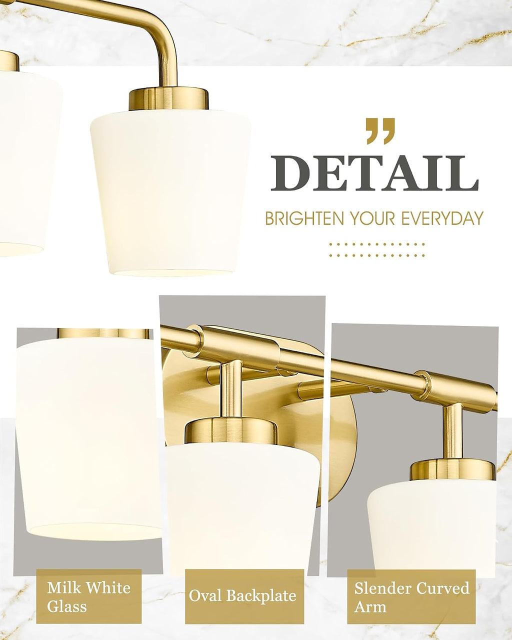 Bathroom Light Fixtures Over Mirror, 5-Light Brushed Gold Vanity Lighting Fixtures with Milk White Glass, 38inch Farmhouse Champagne Bronze Wall Sconces Lighting, AD-22004-5W-GD