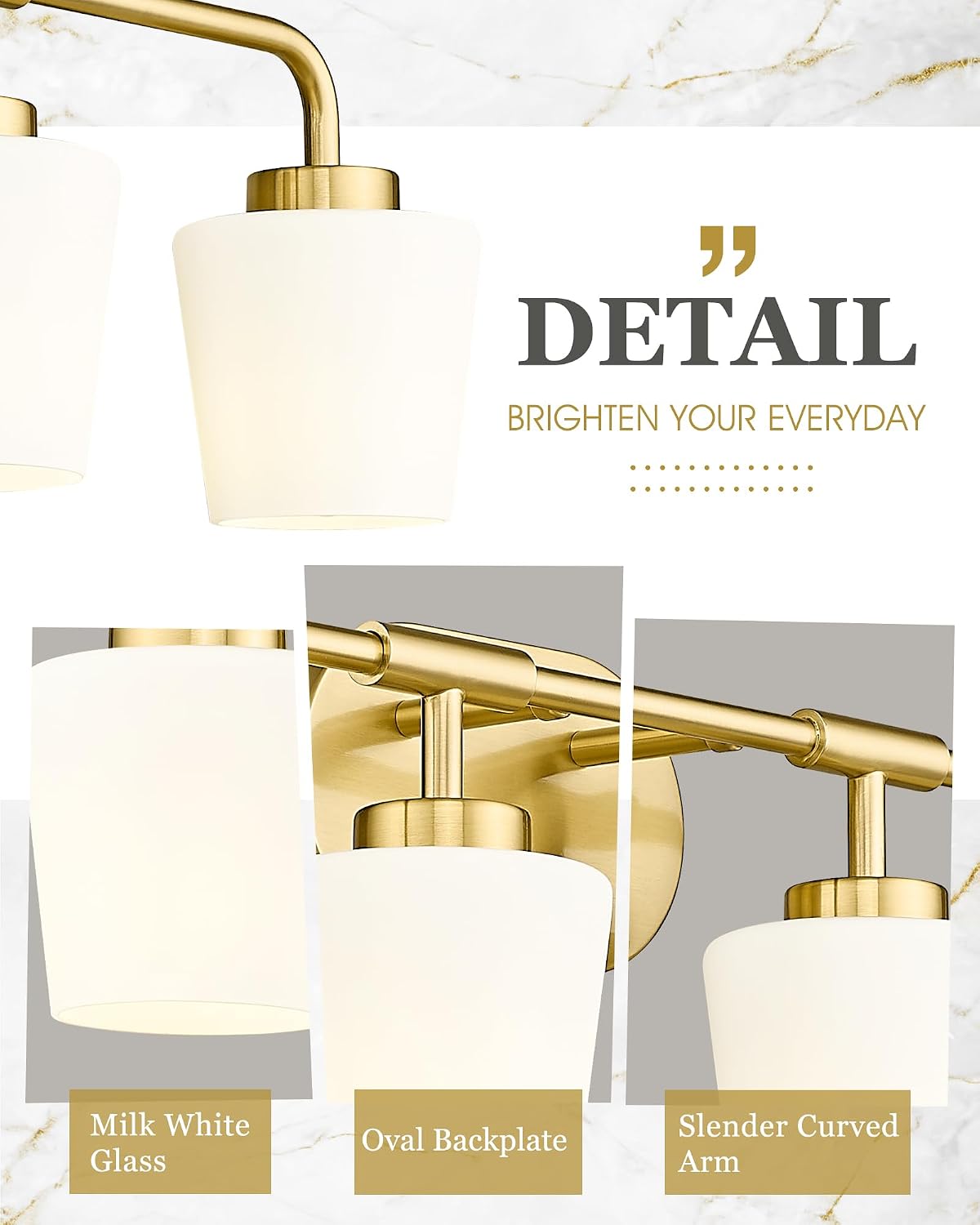 Bathroom Light Fixtures Over Mirror, 5-Light Brushed Gold Vanity Lighting Fixtures with Milk White Glass, 38inch Farmhouse Champagne Bronze Wall Sconces Lighting, AD-22004-5W-GD