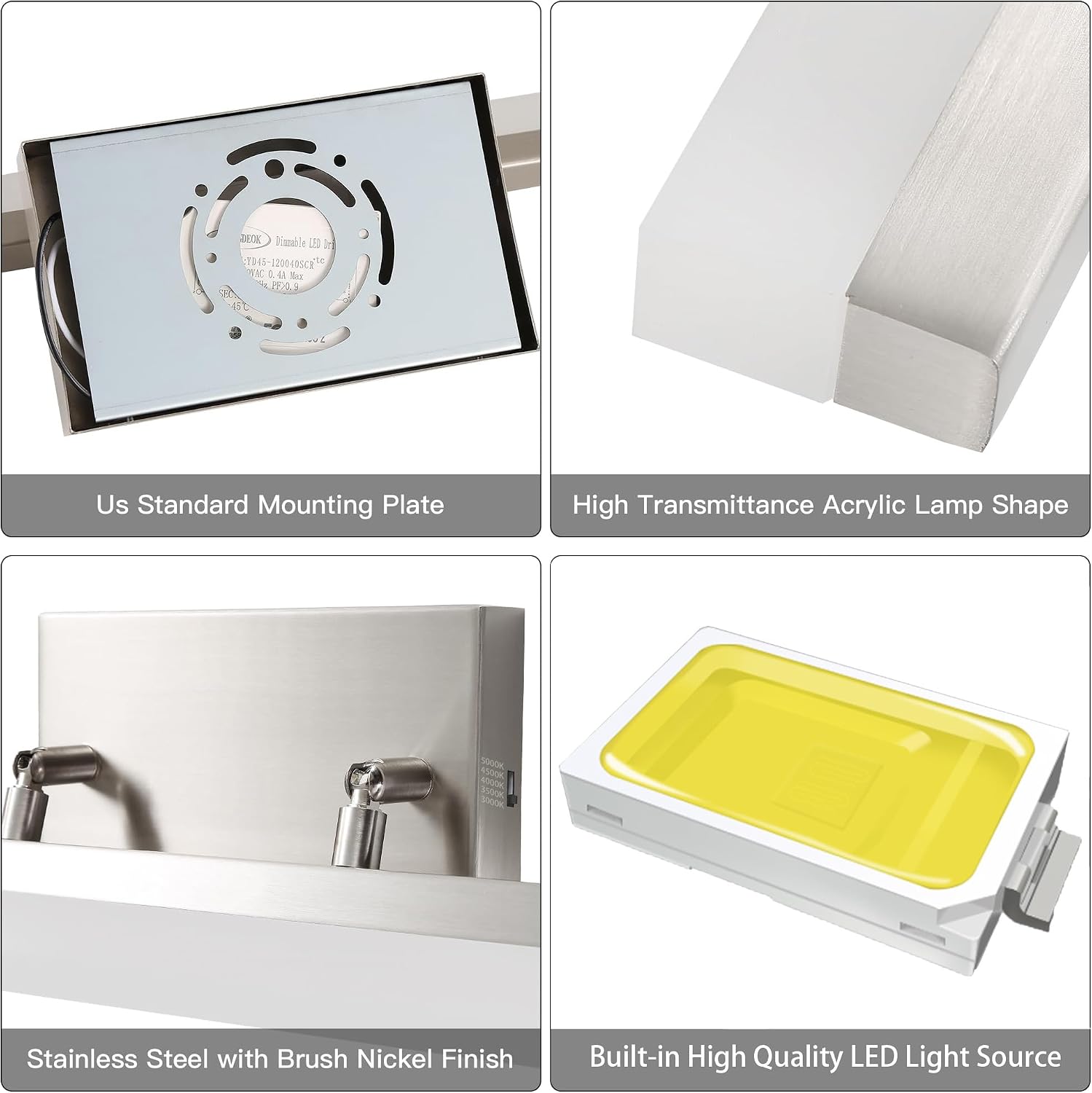 48 inch LED Modern Bathroom Vanity Lighting Fixtures Over Mirror, Brushed Nickel Adjustable Makeup Vanity Light Bar Dimmable 5CCT 46W 3000K-5000K