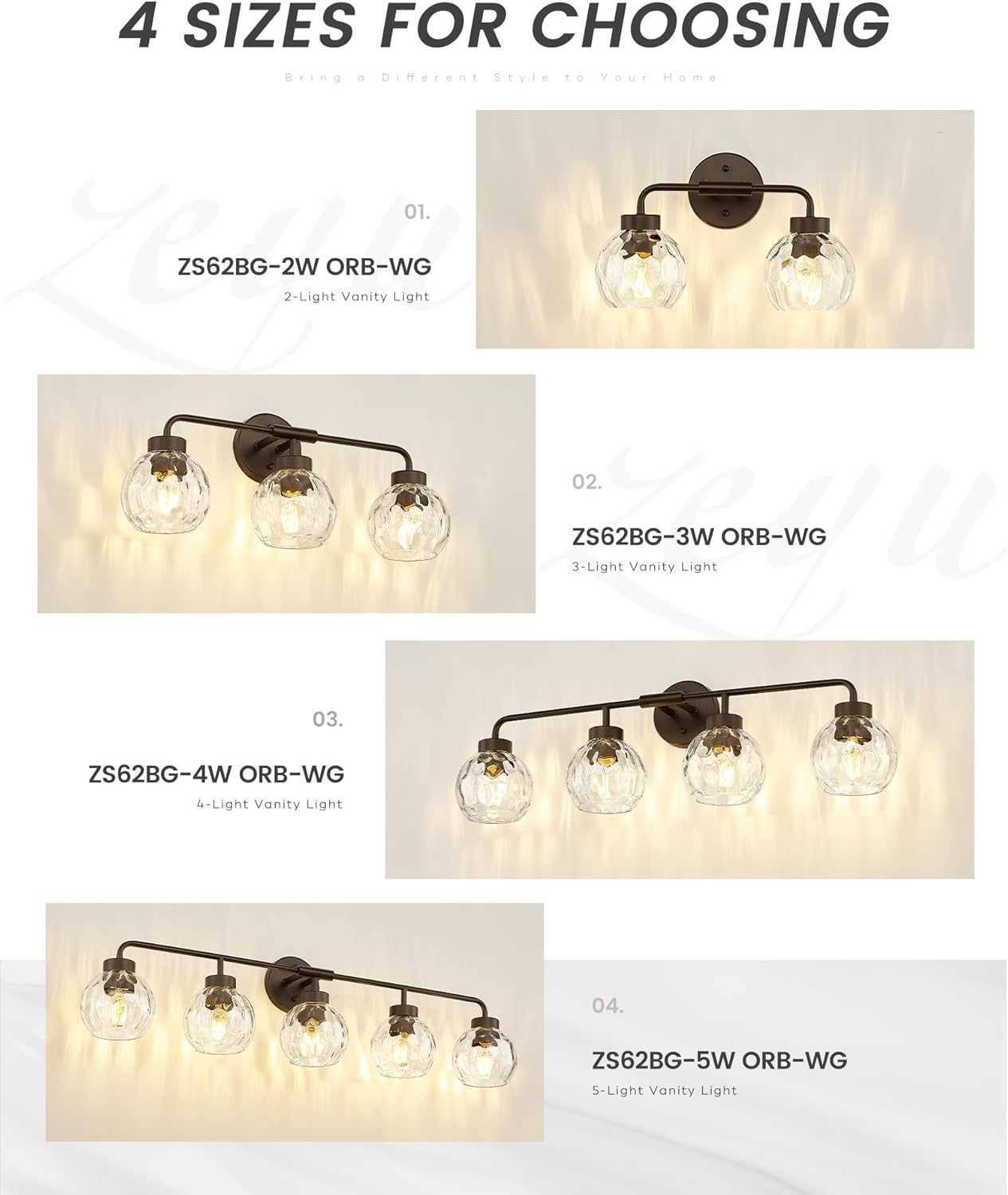 zeyu 38.5 Inch Farmhouse Bathroom Lighting Fixture, 5-Light Bathroom Vanity Light, Oil Rubbed Bronze Finish with Water Ripple Globe Glass, ZS62BG-5W ORB-WG