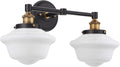 Linea di Liara Lavagna Farmhouse Matte Black Bathroom Light Fixtures Over Mirror Black and Gold 2-Light Bathroom Vanity Light Fixture Milk Glass Shades Modern Vanity Lights, UL Listed
