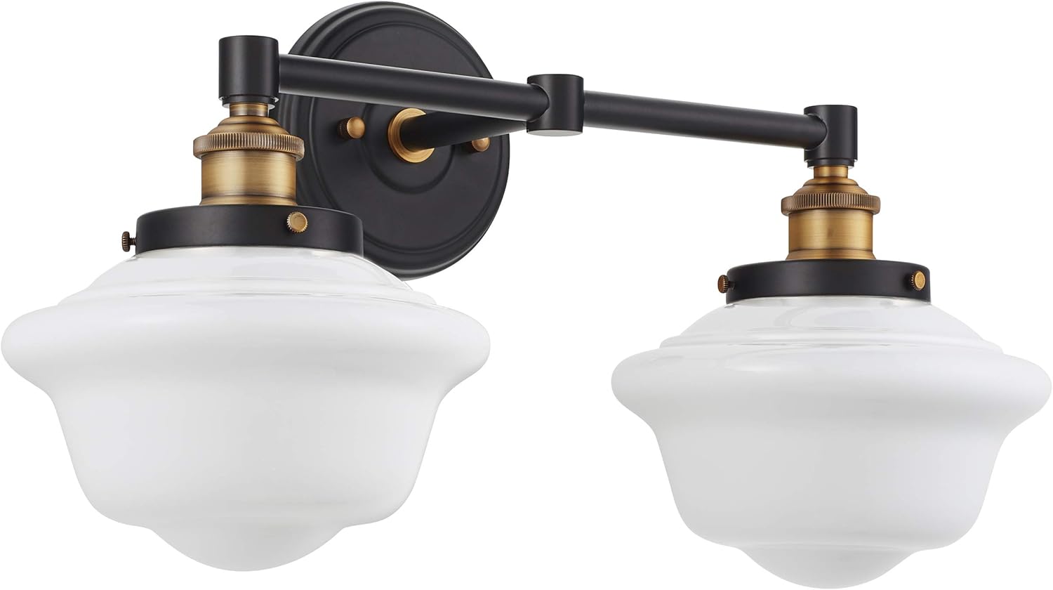 Linea di Liara Lavagna Farmhouse Matte Black Bathroom Light Fixtures Over Mirror Black and Gold 2-Light Bathroom Vanity Light Fixture Milk Glass Shades Modern Vanity Lights, UL Listed