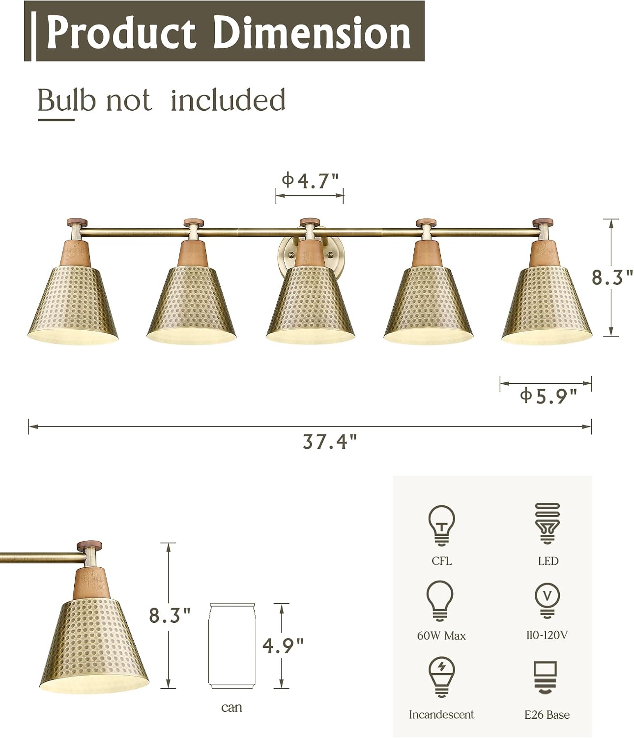 FEMILA Bathroom Light Fixtures, Modern Bathroom Vanity Light with Hammered Metal Shade, Sconces Wall Lighting for Mirror Kitchen Bedroom, Gold, 37'