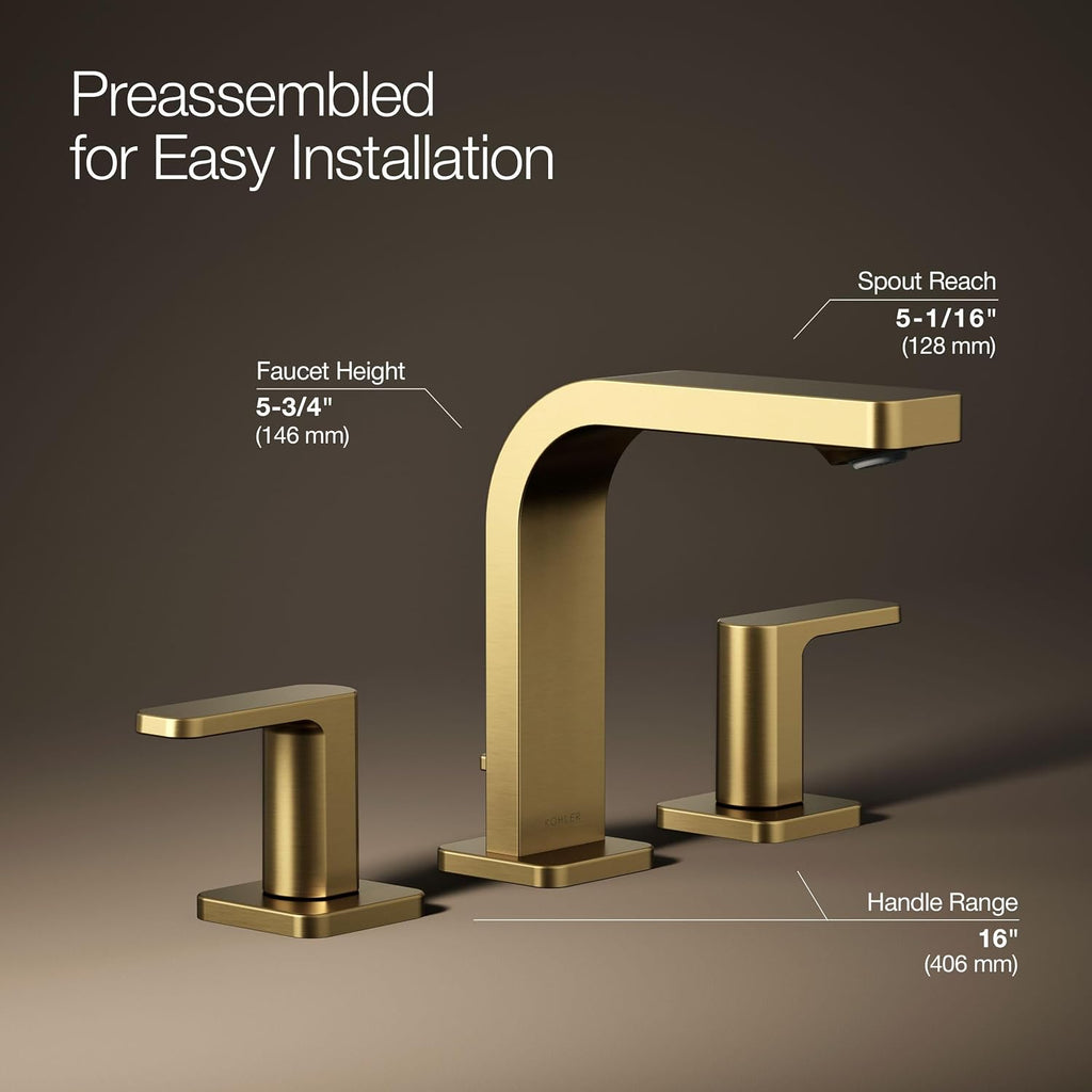 Kohler 23484-4-2MB Parallel® Widespread Bathroom Sink Faucet, 1.2 gpm, Vibrant Brushed Moderne Brass