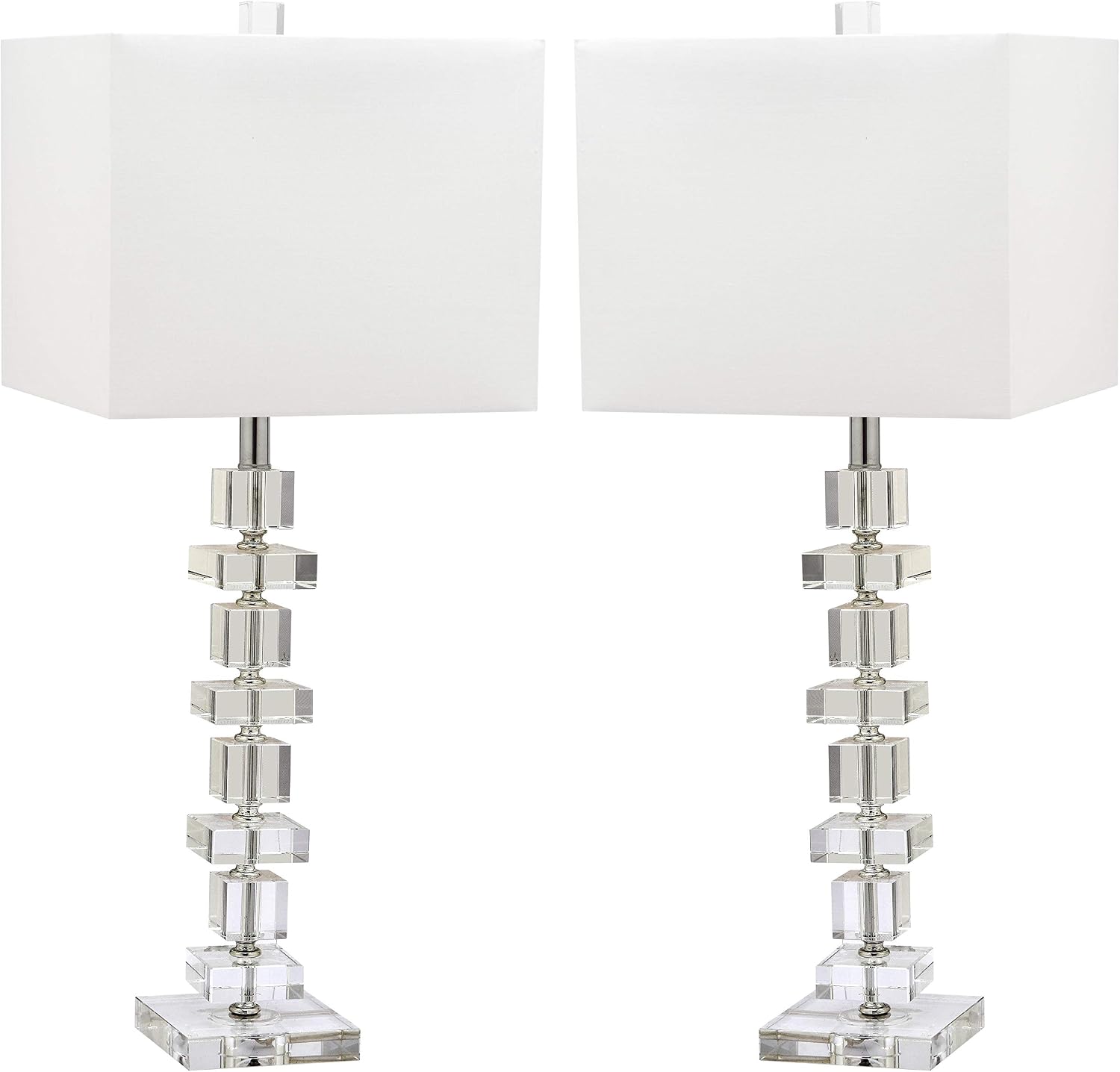 SAFAVIEH Lighting - Deco 28.5' Crystal Table Lamp Set of 2 with USB Charging Port, Chrome Bedroom Living Room Home Office Lighting, LED Bulbs Included (LIT4169A-SET2-U)