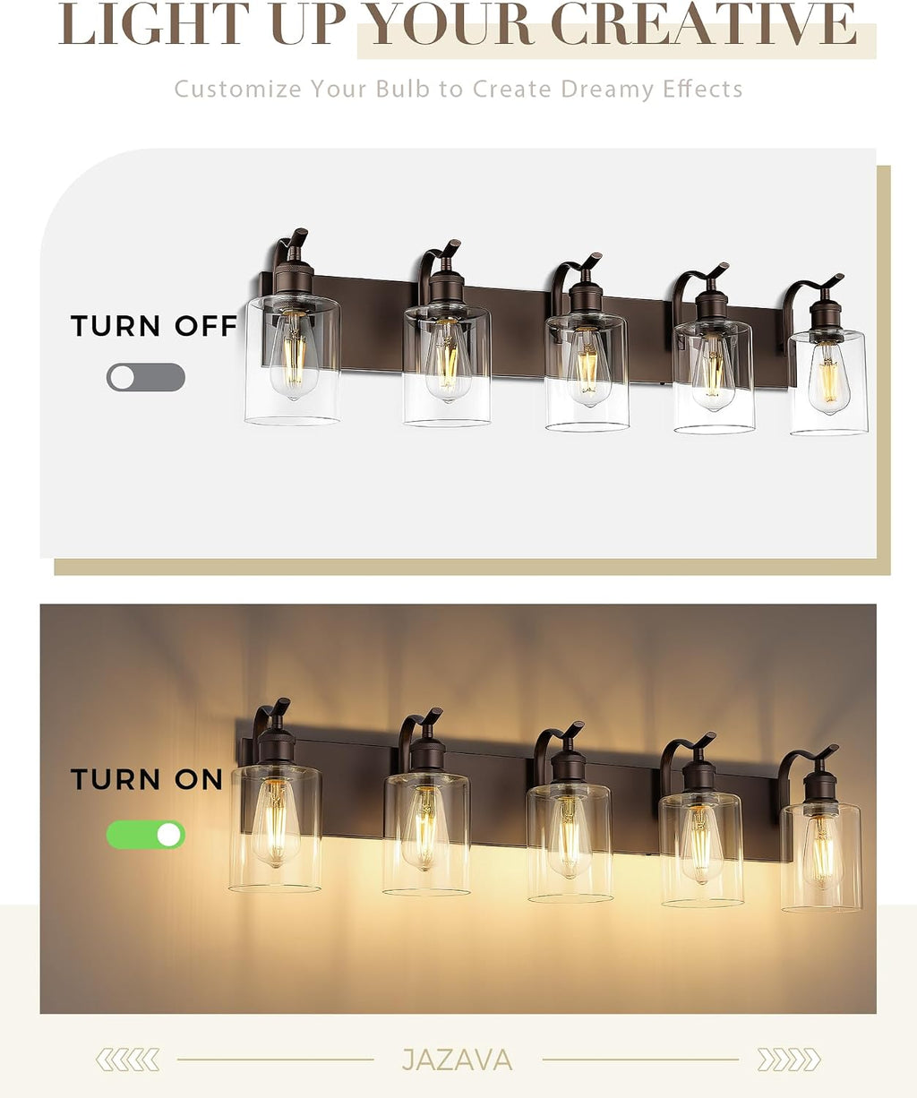 5 Light Bathroom Vanity Light, Morden Bath Lights Over Mirror Oil Rubbed Bronze Bathroom Sconce Lights with Clear Glass Shade ZCVL01ORB-5