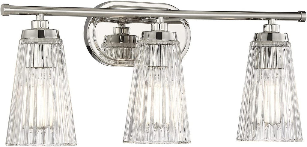 Savoy House 8-1745-3-109 Chantilly Vintage Traditional Clear Ribbed Glass Bathroom Vanity Wall Light, 3-Light 180 Total Watts, 10' H x 22' W, Polished Nickel