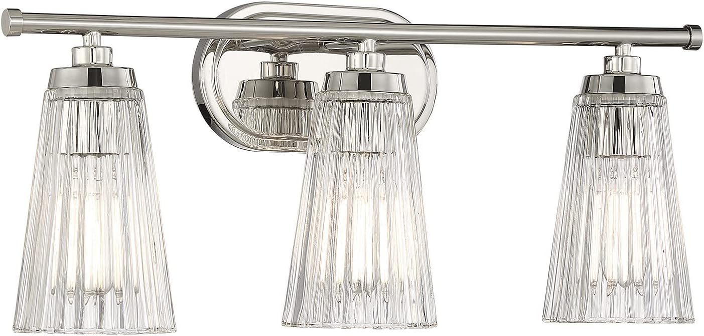 Savoy House 8-1745-3-109 Chantilly Vintage Traditional Clear Ribbed Glass Bathroom Vanity Wall Light, 3-Light 180 Total Watts, 10' H x 22' W, Polished Nickel