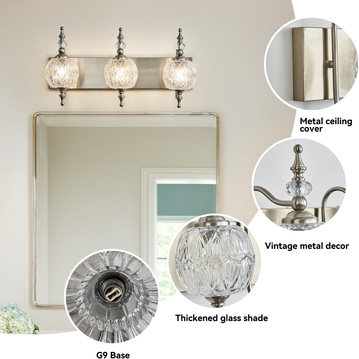 Brushed Nickel Vanity Lights Bathroom Vanity Light Fixtures Vintage 3-Light Bathroom Lighting Fixtures Over Mirror