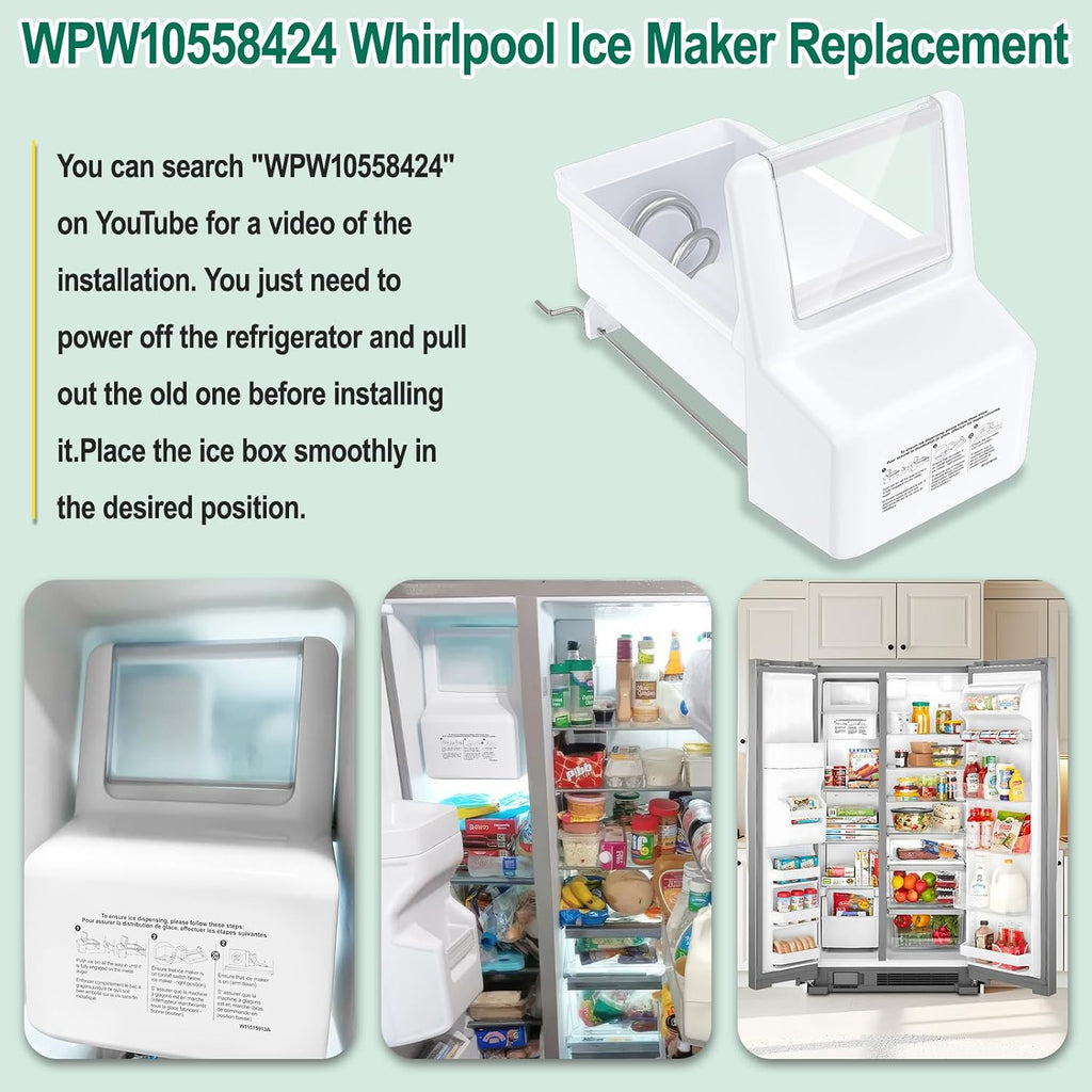 Upgraded WPW10558424 W10558424 Refrigerator Ice Bucket Replacement Compatible with Whirlpool Ice Maker Ice Tray WRS321SDHZ08, WRS321SDHZ05, WRS321SDHZ01, WRS322FDAM04 Parts for Whirlpool Ice Bin Tray